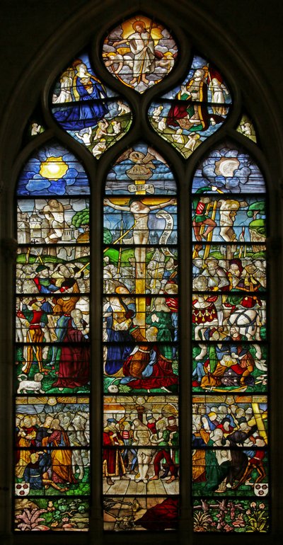 Window depicting the Crucifixion and Passion scenes by French School